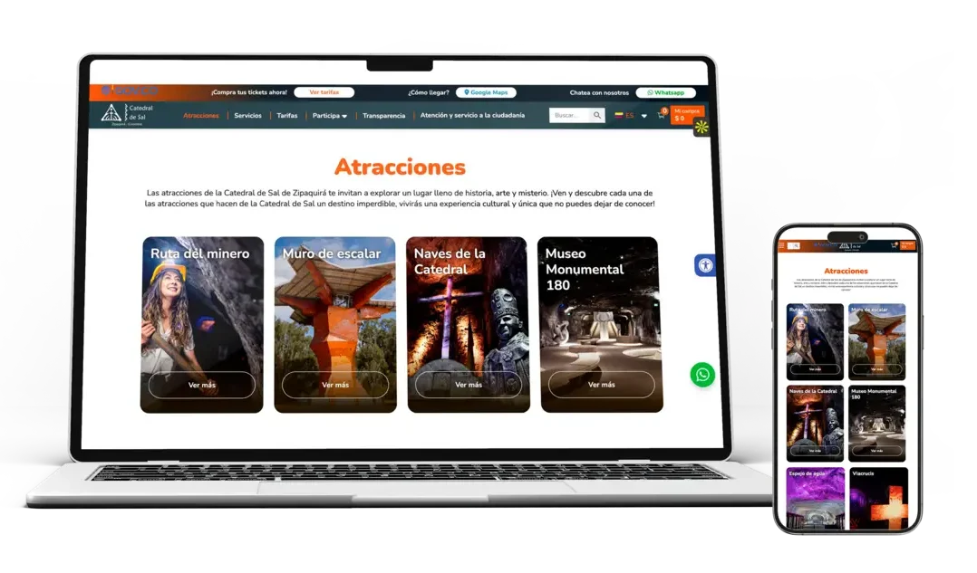 Maqueta de rediseño web responsive para la página de atracciones turísticas de la Catedral de Sal de Zipaquirá presentado por la agencia MED.